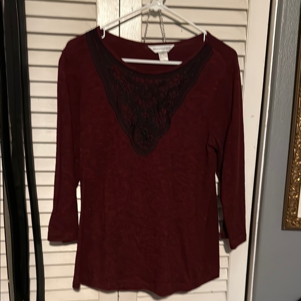 Christopher & Banks Red Lace Blouse